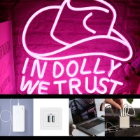 In Dolly We Trust Neon Sign Pink Cowgirl Hat Led Signs Country Retro Style Western Wall Art Neon Sign Usb Powered For Teen Be