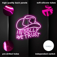 In Dolly We Trust Neon Sign Pink Cowgirl Hat Led Signs Country Retro Style Western Wall Art Neon Sign Usb Powered For Teen Be