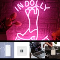 In Dolly We Trust Neon Sign Pink Cowgirl Boots Led Signs Neon Light Country Retro Style Neon Wall Art Usb Powered For Teen Co