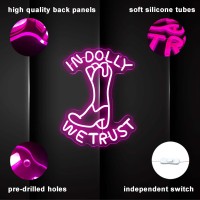 In Dolly We Trust Neon Sign Pink Cowgirl Boots Led Signs Neon Light Country Retro Style Neon Wall Art Usb Powered For Teen Co