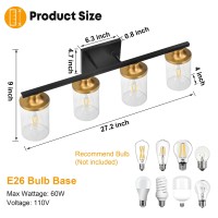 Grower 4 Lights Bathroom Light Fixtures Wall Sconces With Clear Glass Shade Bathroom Vanity Lights Over Mirror Black And Gold