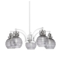 Easton Downlight, 5 Light, Chandelier Shown In White & Brushed Nickel Finish With 6