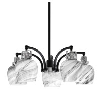 Easton Downlight, 5 Light, Chandelier Shown In Matte Black & Brushed Nickel Finish With 6