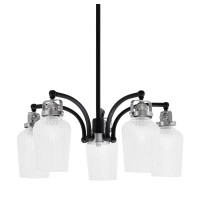 Easton Downlight 5 Light Chandelier Shown In Matte Black Brushed Nickel Finish With 5 Clear Textured Glass Min Hanging Height 1175 Medium Base LED bulbs can be used