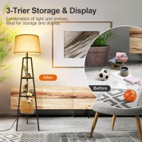 Outon Tripod Floor Lamp With Shelves Modern Shelf Floor Lamp With Remote 4 Color Temperature Dimmable Tall Standing Corner La