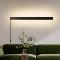 Keluoly Modern Plug In Wall Lights 314 Inch Frosted Black Led Long Wall Sconce 16W Warm White 3000K Acrylic Indoor Wall Lamp