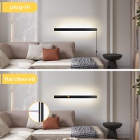 Keluoly Modern Plug In Wall Lights 314 Inch Frosted Black Led Long Wall Sconce 16W Warm White 3000K Acrylic Indoor Wall Lamp