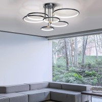 Led Ceiling Light Modern Ring Living Room Ceiling Lamp,Led Ceiling Pendant Light 3000K-6500K Dimmable With Remote Control Round Bedroom Kitchen Island Dining Room Chandelier Fixtures Lighting Black