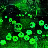 Halloween Decorations Outdoor 2Pack 12Led Scary Solar Halloween Lights Green Eyeball Firefly Lights Swaying Solar Lights Wat