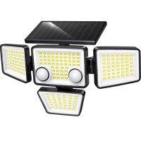 Solar Outdoor Lights - 3000Lm 188 Led Motion Sensor Outdoor Lights, 4 Heads Ip65 Waterproof Powered Security Flood Lights, 270Wide Lighting Angle Wall Light With Sensors For Backyard Yard