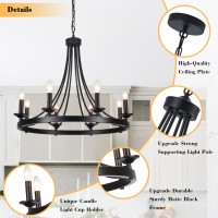 Corlaceling 8-Light Black Wagon Wheel Chandeliers, 28.3