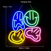 Wedxixi Smile Faces Neon Sign Led Colorful Distorted Happy Faces Neon Light Signs For Wall Decor Usb Light Up Signs For Kids Bed