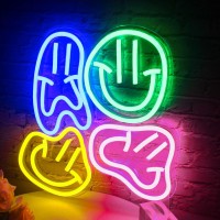 Wedxixi Smile Faces Neon Sign Led Colorful Distorted Happy Faces Neon Light Signs For Wall Decor Usb Light Up Signs For Kids Bed