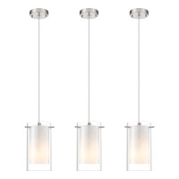 Akezon 3Light Pendant Light Indoor Glass Hanging Light Fixture Adjustable Height Brushed Nickel Finish For Kitchen Dining Ro