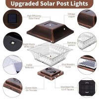 Sunwind Solar Post Cap Lights Outdoor 4X4 Led Solar Garden Lighting Deck Fence Cap Light Wooden Post Brushed Copper 4 Pack