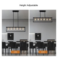 Okes Dining Room Chandelier, Modern Crystal Rectangle Chandeliers Light Fixture,Black And Gold Islander Light, Height Adjustable 6 Lights Fixtures For Kitchen Island Farmhouse,Living Room Pool Table