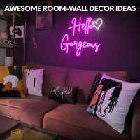 30 9 Inch Large Hello Gorgeous Neon Signs With Timing Remote Pink Hello Beautiful Led Light Up Sign For Wall Decor Nailhair