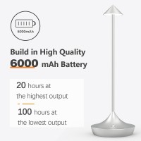 Moslumin Cordless Table Lamp Rechargeable, 6000Mah Battery Operated Led Desk Lamp Outdoor Waterproof Touch Portable Dimmable Wireless Modern Table Light For Patio Restaurant Living Room Silver