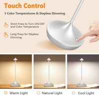 Moslumin Cordless Table Lamp Rechargeable, 6000Mah Battery Operated Led Desk Lamp Outdoor Waterproof Touch Portable Dimmable Wireless Modern Table Light For Patio Restaurant Living Room Silver