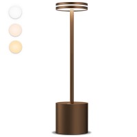 Moslumin Cordless Table Lamp Rechargeable, 5000Mah Battery Operated Led Desk Lamp Outdoor Waterproof Touch Portable Dimmable Wireless Modern Table Light For Patio Restaurant Living Room Brown