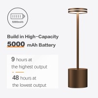 Moslumin Cordless Table Lamp Rechargeable, 5000Mah Battery Operated Led Desk Lamp Outdoor Waterproof Touch Portable Dimmable Wireless Modern Table Light For Patio Restaurant Living Room Brown