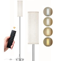 Qaubauyt Floor Lamp For Living Room Bedroom, Modern Floor Lamp With Remote,Stepless Dimmable 12W Bulb Included,Nickel Pole And Beige Linen Lampshade