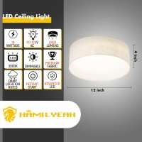 Hamilyeah Fabric Ceiling Light Fixture 24W 12 Inch Led Ceiling Light Flush Mount Dimmable Kitchen Light Fixture Ceiling Mount