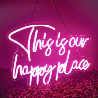 Nosun Happy Place Neon Sign Pink This Is Our Happy Place Neon Signs For Wall Decor Dimmable Letter Led Signs For Bedroom Kid R