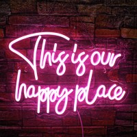 Nosun Happy Place Neon Sign Pink This Is Our Happy Place Neon Signs For Wall Decor Dimmable Letter Led Signs For Bedroom Kid R