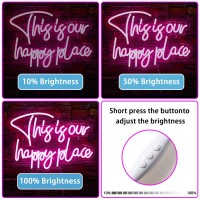 Nosun Happy Place Neon Sign Pink This Is Our Happy Place Neon Signs For Wall Decor Dimmable Letter Led Signs For Bedroom Kid R