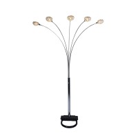 Arya 94 Inch 5 Light Arc Floor Lamp, Crystal Accents, Modern Style, Chrome