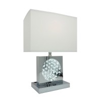 Rohi 22 Inch Table Lamp, White Fabric Shade, Chrome Base, Led Accents