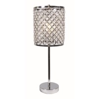 24 Inch Modern Table Lamp, Crystal Shade, Tessellated Metal Accents, Chrome