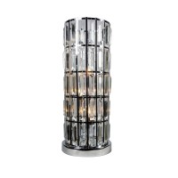 20 Inch Modern Table Lamp, Metal Cage Shade With Glass Accents, Chrome