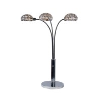 Arya 33 Inch Modern Arcing 3 Light Table Lamp, Round Crystal Accents Chrome