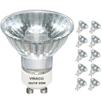 Vinaco Gu10 Halogen 35W Bulbs, 10Pcs Gu10+C 120V 35W Halogen Light Bulbs With Glass Cover, Gu10 Dimmable, High Efficiency Mr16 Gu10 Light Bulb For Track Light Bulbs, Range Hood Light Bulbs