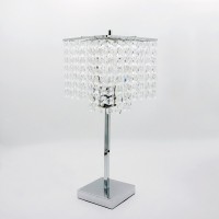 20 Inch Modern Table Lamp, Hanging Crystal Accent Shade, Chrome Metal Base