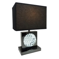 Rohi 22 Inch Table Lamp, Black Fabric Shade, Nickel Base, Led Accents