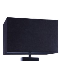 28 Inch Nickel Table Lamp, Black Fabric Shade, Glass Panel And Led Accents