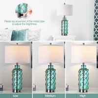 Cottage Nautical Accent Table Lamp Set Of 2 Touch Coastal Blue Green Glass Rope Net Bedside Lamp With Usb Ca Fast Charging Por