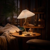 Kunjoulam Small Pleated Table Lamp Bedside Nightstand Lamp With Beige Lampshade Morden Mini Lamp For Bedroom Home Office Decor