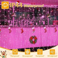 Ollny Curtain Lights 200Led 66X66Ft Usb Pink Christmas Curtain Lights With Remote 8 Modes Timer Waterproof String Lights For