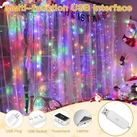 Ollny Curtain Lights 200Led 66X66Ft Usb Multicolor Christmas Curtain Lights With Remote 8 Modes Timer Waterproof String Ligh