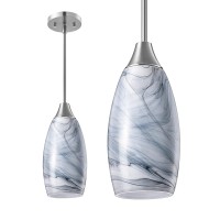 Edishine Pendant Light Fixture Handcrafted Art Glass Hanging Light Hardwired Ceiling Light Grey Marble Glass Shade Adjustabl