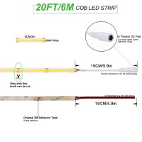 Joylit 12V Cob White Led Strip Lights Waterproof 20Ft6M 320Ledsm Uniform Flexible 6000K Cool White Tape Light For Cabinets Sh