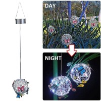 2 Pack Solar Garden Light Decoration, Hanging Butterfly Ball Solar Lights, Waterproof Solar Lanterns For Yard Garden Pathway Balcony Outdoor Ornament (Colorful Light)