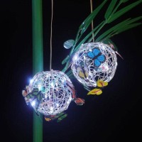 2 Pack Solar Garden Light Decoration, Hanging Butterfly Ball Solar Lights, Waterproof Solar Lanterns For Yard Garden Pathway Balcony Outdoor Ornament (Colorful Light)