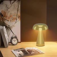 Ralbay Cordless Gold Table Lamp, Rechargeable Battery Operated Metal Mushroom Lamp, Small Night Light For Bedroom Living Room Restaurant Outdoor (Gold)