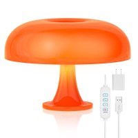 Uehict Orange Mushroom Lamp, Dimmable Mushroom Table Lamp With 3 Lighting Modes, 70S Retro Mid Century Modern Lamp Mushroom Shaped Donut Lamp For Bedroom, Cool Home Decor Aesthetic Lamp (Orange)