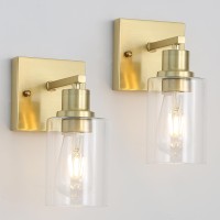 Jodauirt Bathroom Light Fixtures Set Of 2 Brushed Gold Vanity Lights With Glass Shade Farmhouse Modern Wall Sconces For Mirror